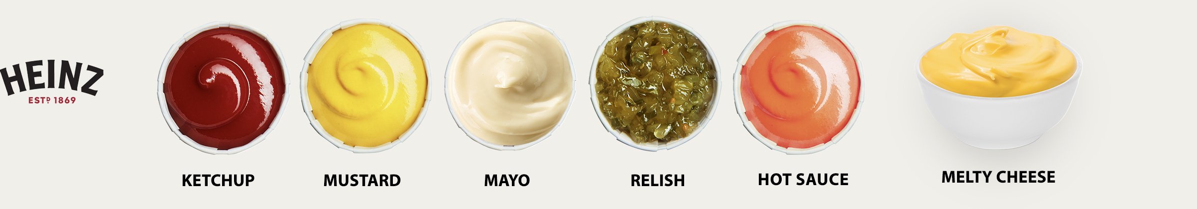 Heinz condiment lineup â€” ketchup, mustard, mayo